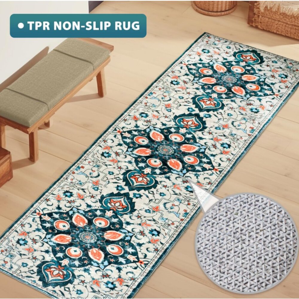SARAG 2x8 Runner Rug for Hallways Non Skid Washable Kitchen Runner Green Vintage - Picture 5 of 14